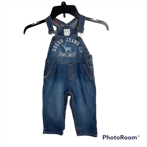 Guess Jeans Denim Overalls 24 months Plaid Accent Kids Toddler Baby - Picture 1 of 6